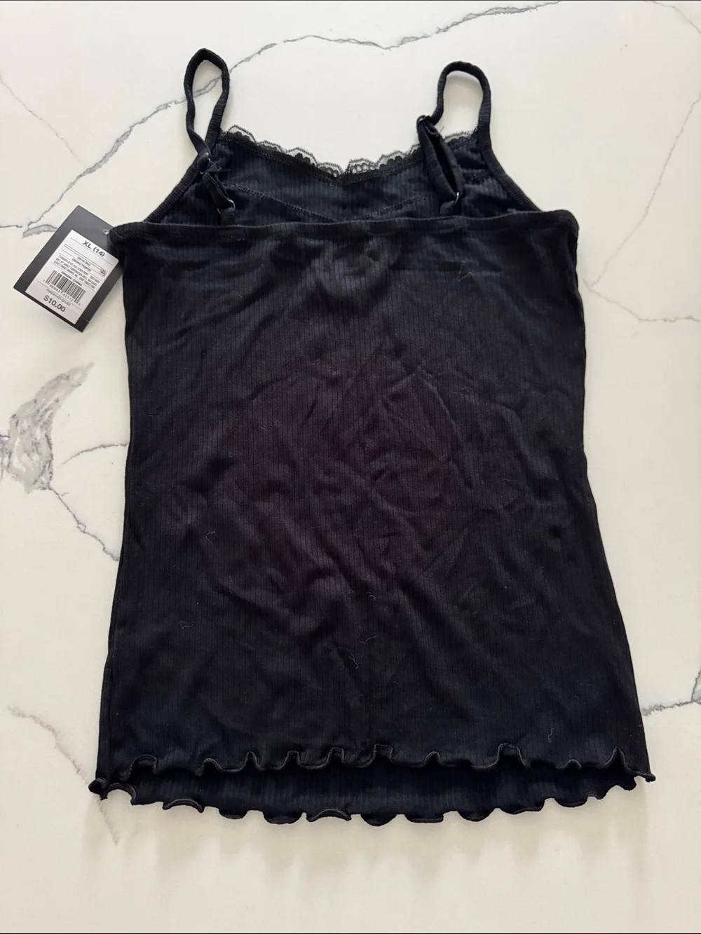 art class Black Ribbed Lace-Trim Girls Tank Top